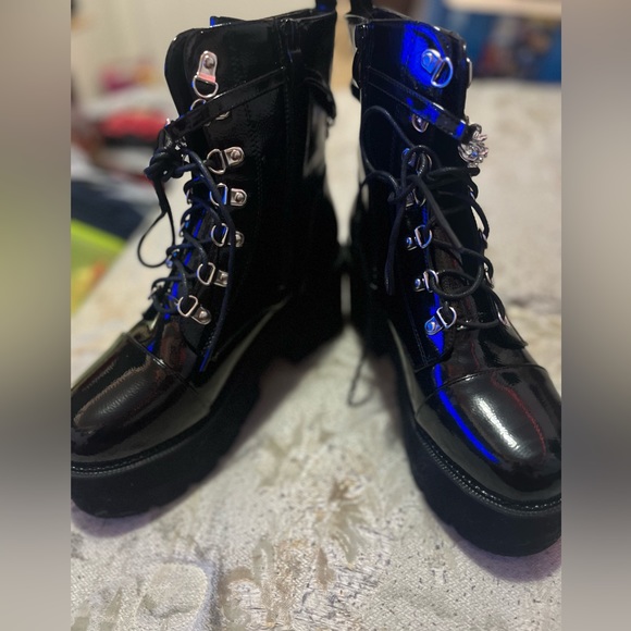 Gdgydh Womens Goth Platform Boots Round Toe Ankle Boots Lace Up & Zip Up - Picture 3 of 4